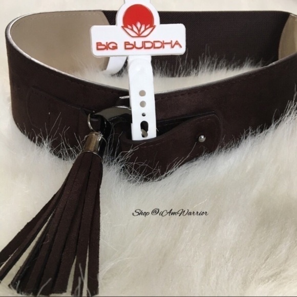 Big Buddha NWT brown vegan faux suede wide waist tassel belt *shop@iamwarrior